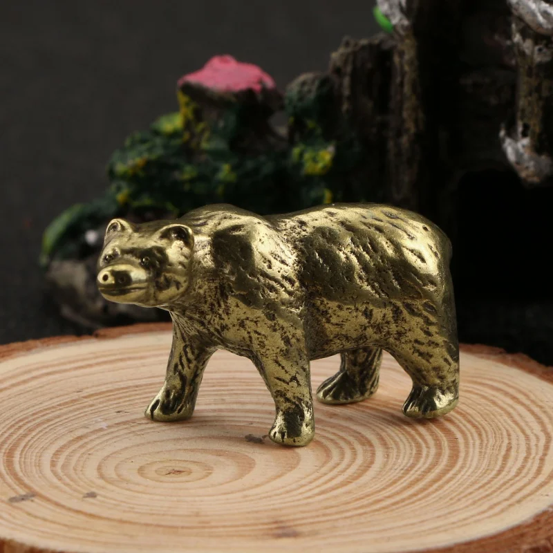 

3Pc Distressed Antique Pure Copper Bla Bear Ornaments Antique Tea Ornaments Office Desk Furnishings Brass Animal Metal Crafts