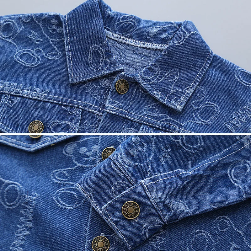 2022 New Kid Boys Clothing Denim Set Jacket+Pants Fashion Coats Cartoon Bear Printed Denim Jackets Toddler Baby Boys' Trousers