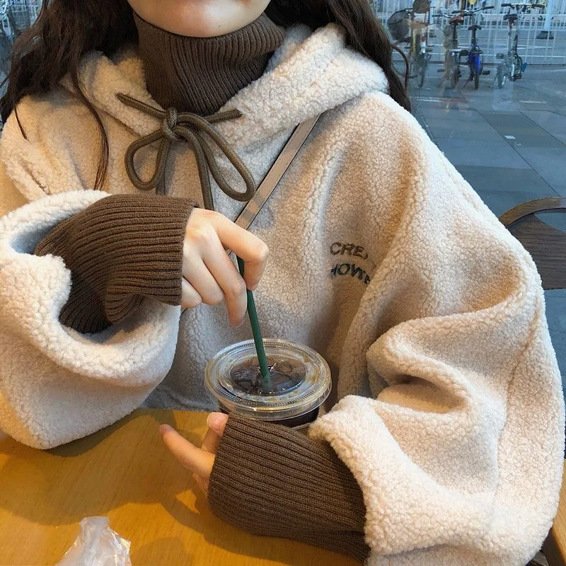 

Fake Two Sweatshirts Thickened Casual Women Sweatshirts Hoodies Fashion Streewear Winter Korean Women Clothing 2023 New