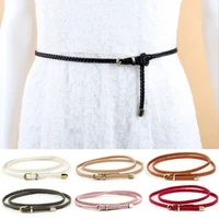 new fashion womens braided belt pu leather thin narrow dress waistband causal metal pin buckle belt ladies female high quality