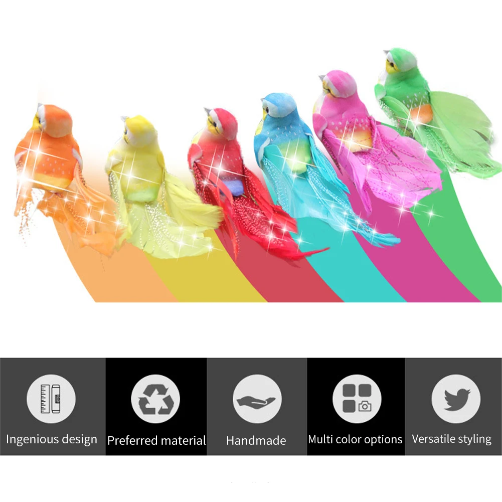 

12pcs Party Ornaments Vividly For Wedding Simulation Bird DIY Craft Gift Garden Faux Feather Props Toys Accessories Home Decor