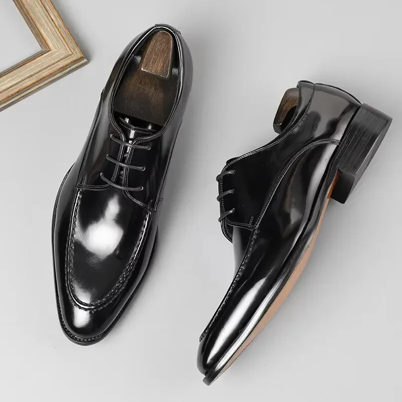 Мужская кожаная обувь шнурки изготовление кожи работа заостренная стильная