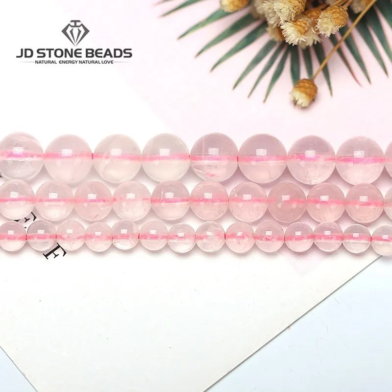 

Wholesale Natural Ice Pink Rose Quartz Crystal Round Loose Beads Diy Accessories 4 6 8 10 12 14MM Pick Size For Jewelry Making
