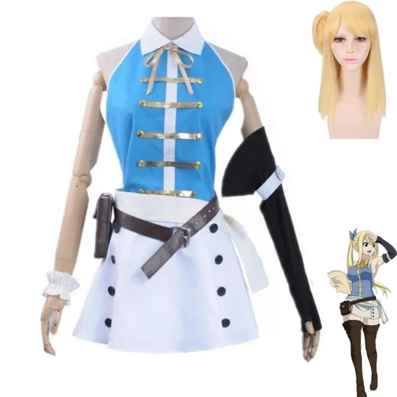 

Anime Fairy Tail Lucy Heartfilia Cosplay Costume Magic Shooter Wig Open Back Dress Woman Sexy Kawaii Halloween Carnival Suit