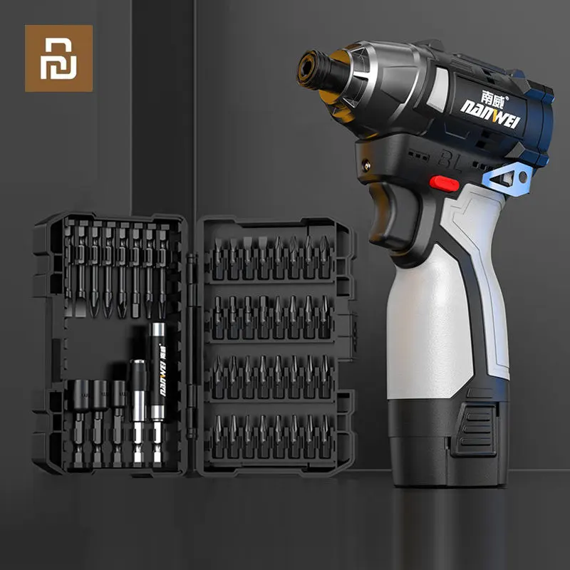 

Youpin Nanwei Brushless Lithium Electric Impact Drill Set Wireless Cordless Electric Screwdriver Rechargeable Power Tools Set