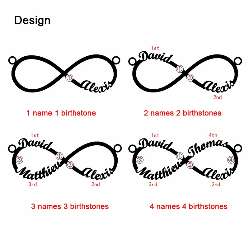 

Women's Custom Infinity Nameplate Necklace Personalized 4 Name Necklaces with Birthstones Rose Gold Pendant for Women Collier