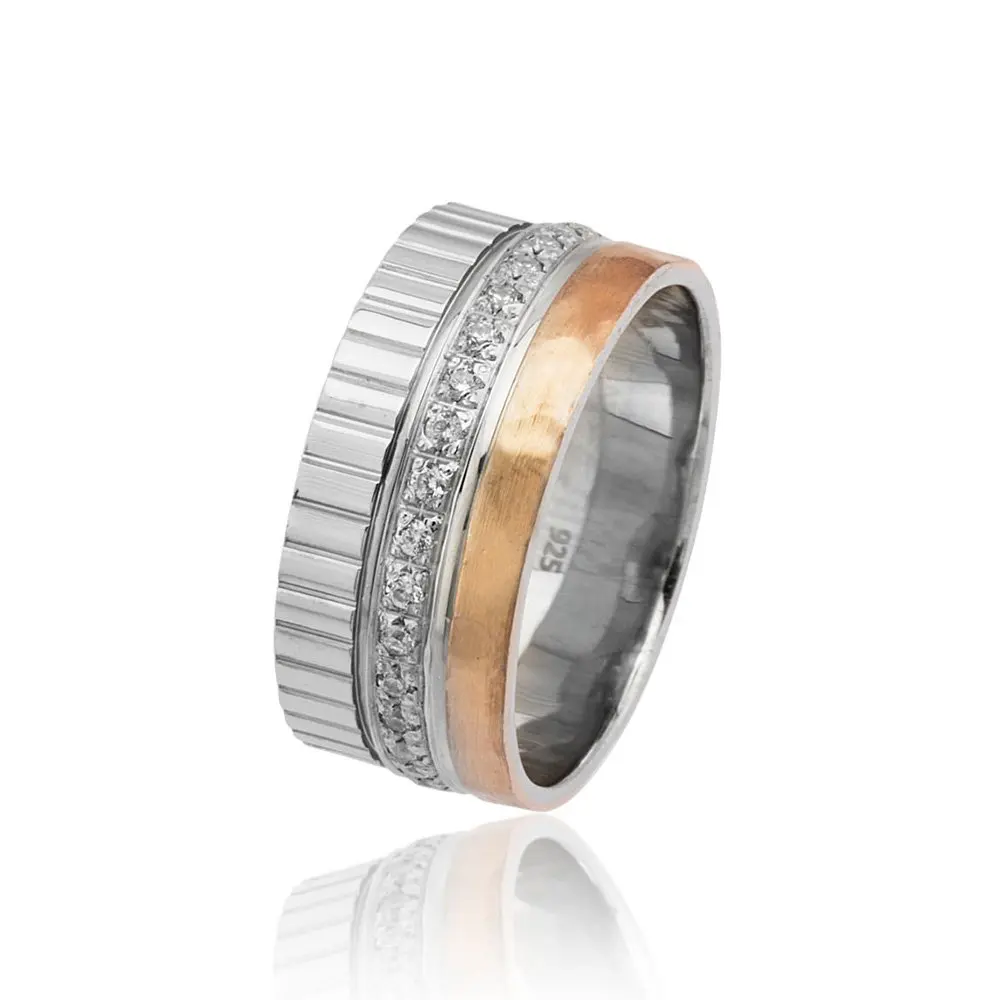 

Three Strip Design Zircon Stone 925 Sterling Silver Women Wedding Rings