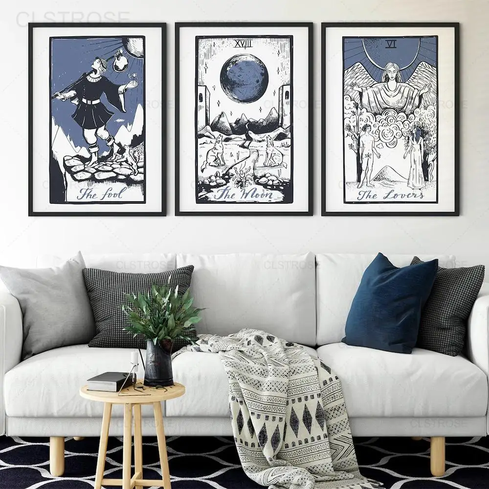 

The Lovers Tarot Card Canvas Painting Boho Abstract Lines Black White Picture Nordic Wall Art Poster Home Decor Girl Bedroom