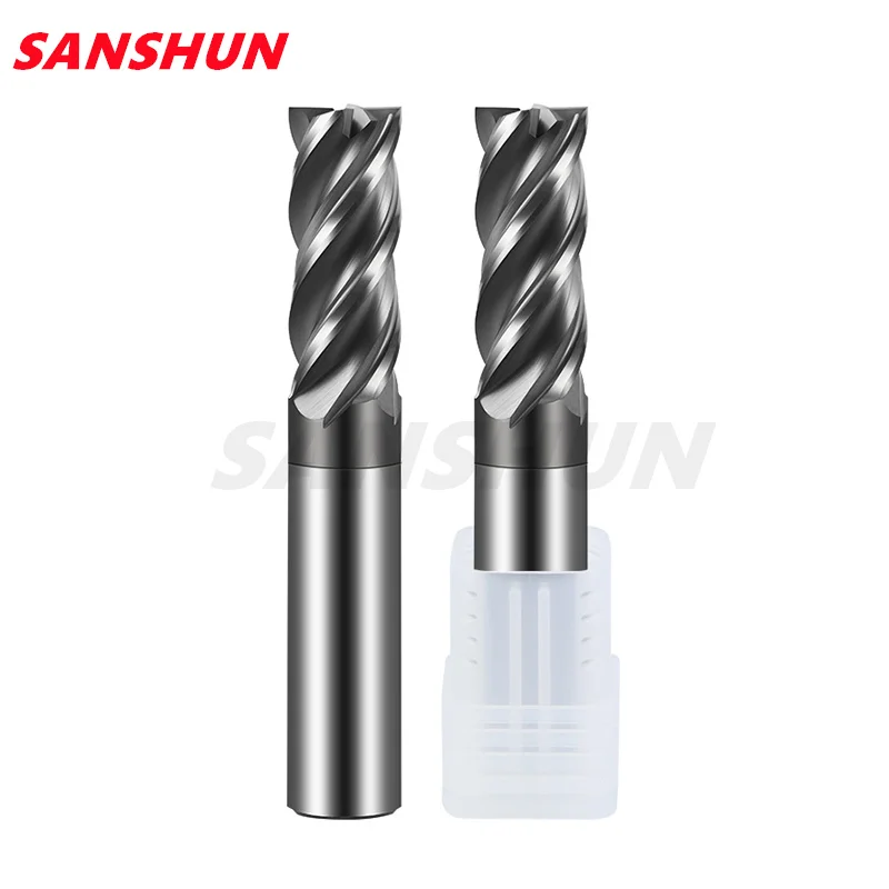 HRC 70 Solid Cermet Milling Cutter 4 Flute four-edge Uncoated High-hardness CNC Flat-bottomed Super Hard End Mill Metal Cutter