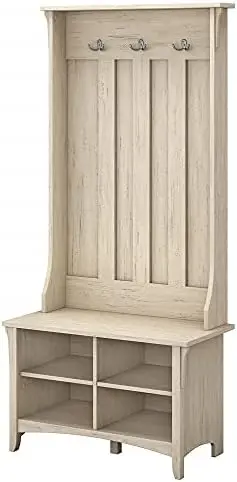 

Hall Tree with Shoe Storage Bench, Pure White and Shiplap Gray