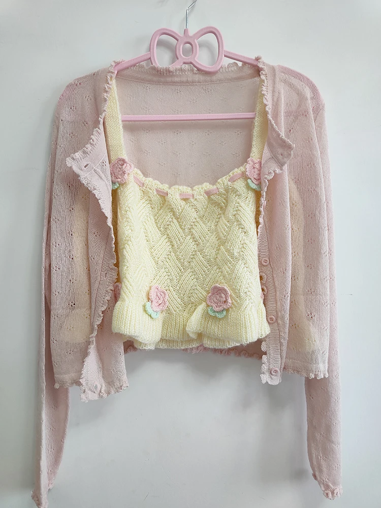 Милые топы из 2 предметов женские кардиганы и укороченные для милых