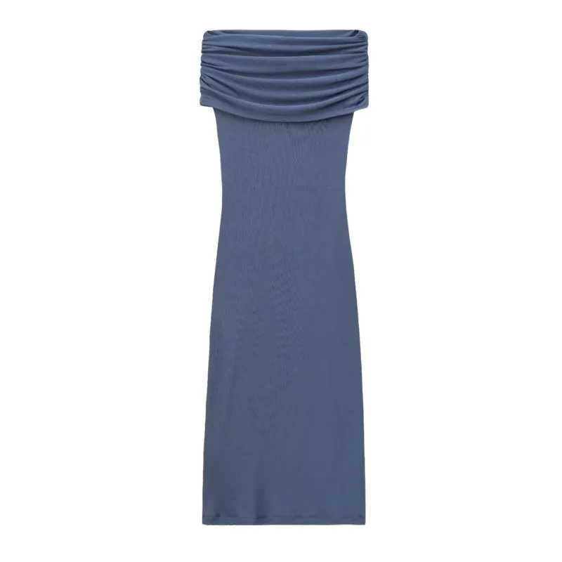 TRAF женские осенние длинные платья без бретелек модное сексуальное тонкое платье