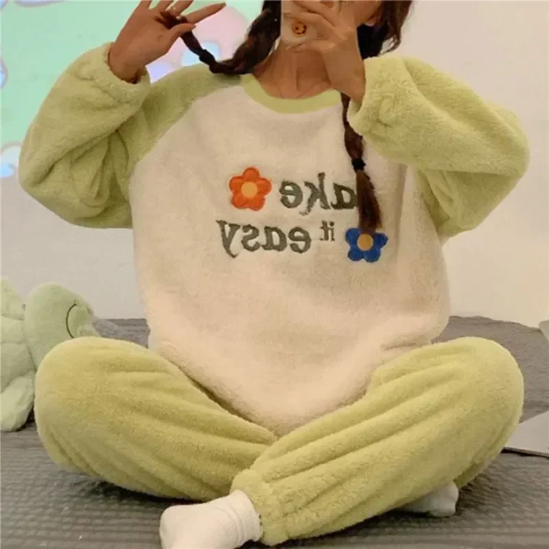 Ночная Фланелевая пижама PJ комплекты Осенние костюмы одежда для сна в клетку