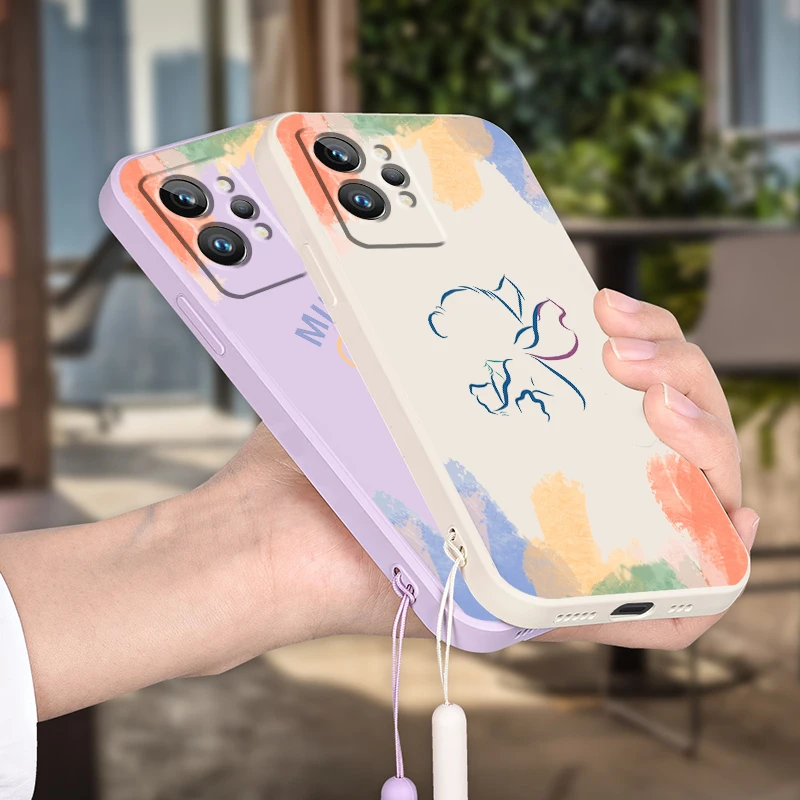 

Phone Case For OPPO Realme Q3S Q5i 50A 50i C21Y C11 GT Neo3 Neo2 9 9i 8 8i 7 Pro Plus Mickey Minnie Mouse Stitch Liquid Rope