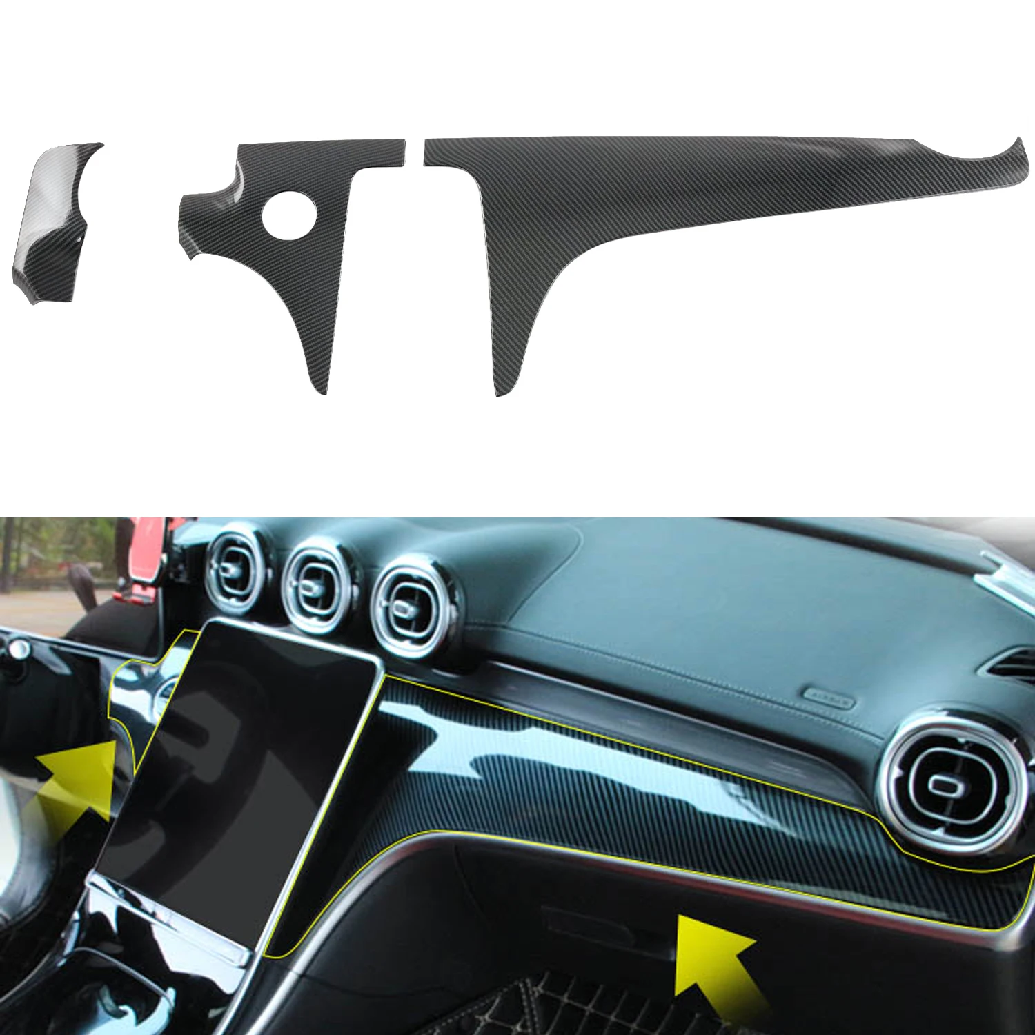 

Fit For Mercedes Benz C Class W206 2022 Car Styling Accessories ABS Carbon Center Control Dashboard Cover Trim 3pcs