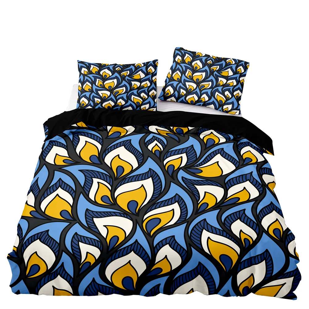 

Modern Art Bedding Set Abstract Element Duvet Cover High End Bedclothes 2/3pcs Blue White Orange Leaf Pattern Double Queen Size