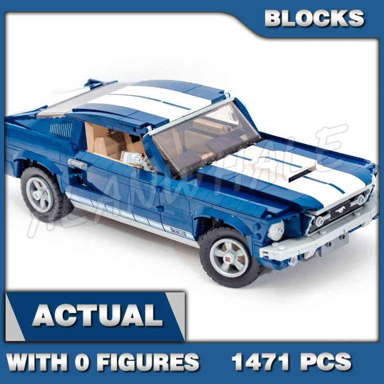 

1471pcs Creative Expert 1960s Mustang Car Dark-blue White Racing Stripe V8 Engine 11293 Building Block Toy Compatible With Model