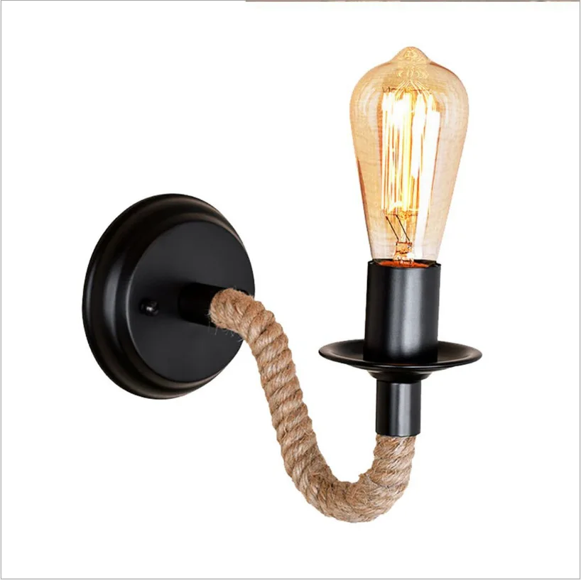 

Vintage Hemp Rope Wall Lamp Wood Wall Lamp E27 110V 220V Indoor Loft Outdoor corridor Wall Lights Industrial Sconce Bedside Lamp