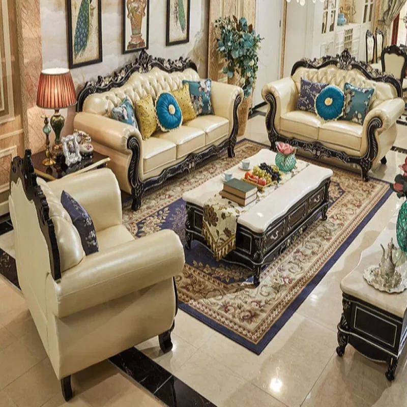 Кожаный диван в Европейском стиле сочетание большой мебели для гостиной