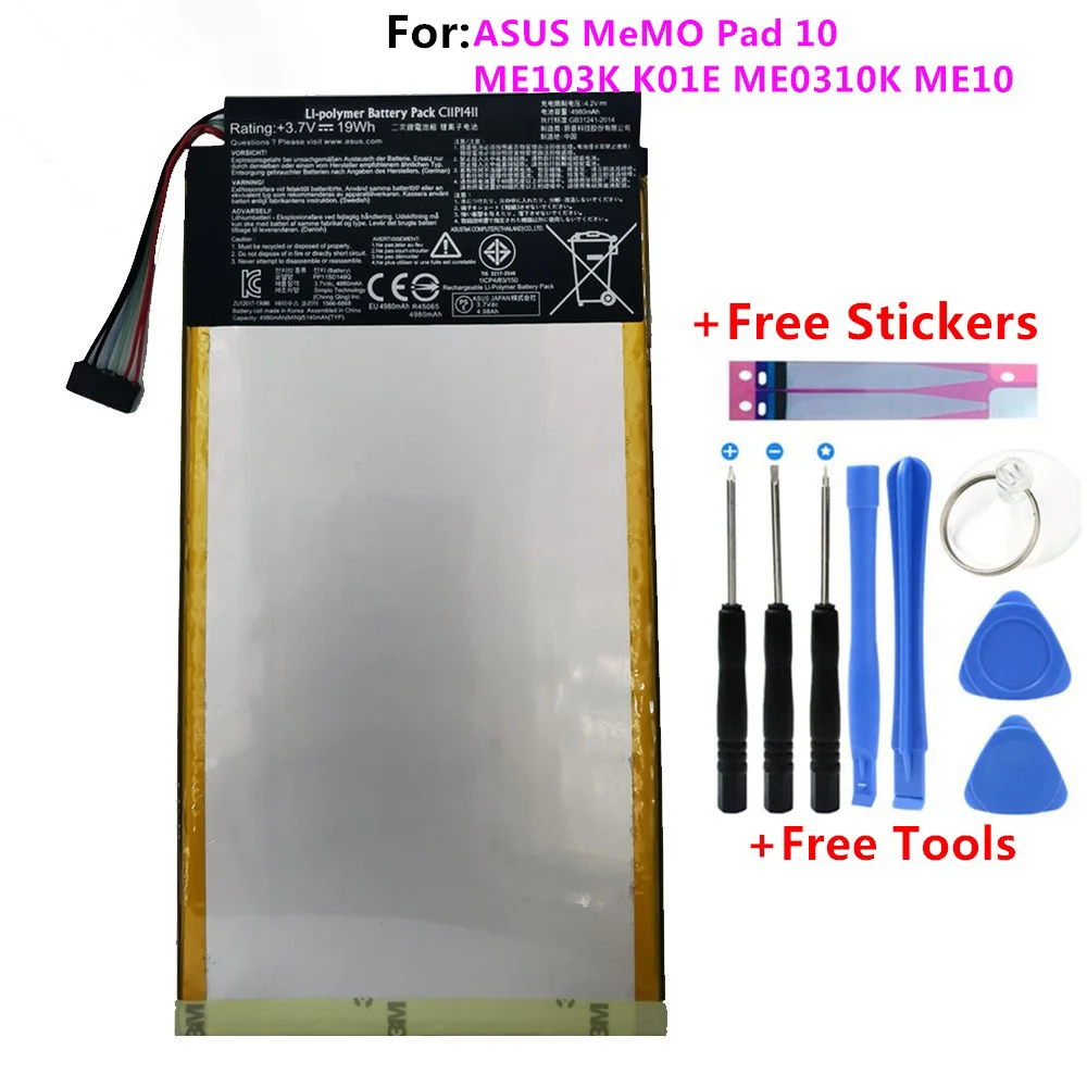 

100% Оригинальный аккумулятор C11P1411 для ASUS MeMO Pad 10 ME103K K01E ME0310K ME103 4980 мАч большая емкость + Подарочные инструменты + наклейки