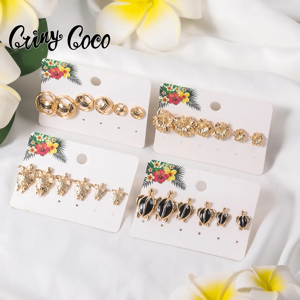 

Cring Coco Earrings Sets Jewelry Female Polynesian Hawaiian Tribal Dangle Turtle Flower Earrings Card Bulk for Women Summer