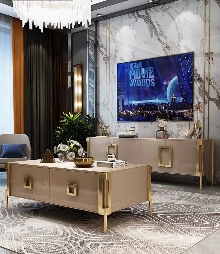 

Light luxury postmodern simple tea table living room small family Nordic tea table TV cabinet combination designer household fur