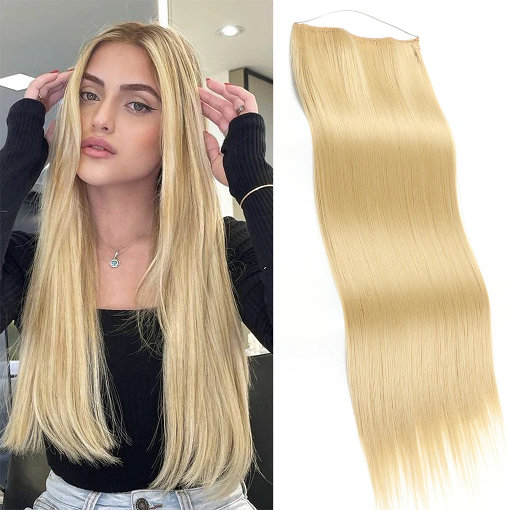 Synthetic No Clip Hair Extensions Long Straight Black Natural Hidden Secret False Hairpiece One Piece Fish Line Fake Hair Piece
