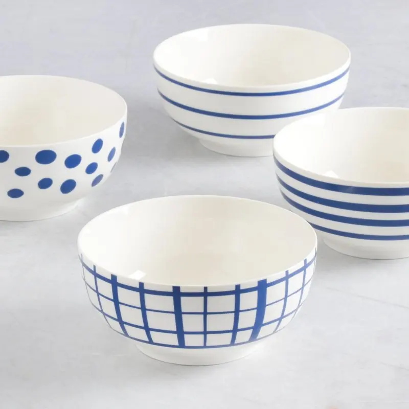 

Elegant Blue & White Fine Ceramic Bowls, Set of 4 - 6-Inch Assorted