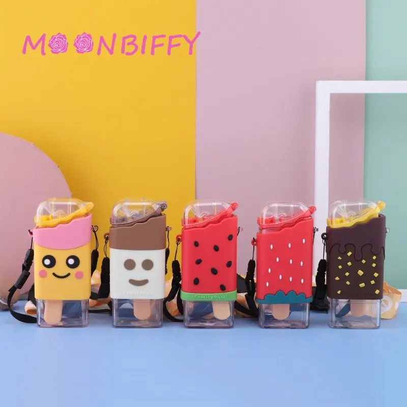 

300ml Creative Cartoon Cute Ice Cream Water Bottle Portable Leakproof Children's Water Bottle with Straw Christmas Birthday Gift
