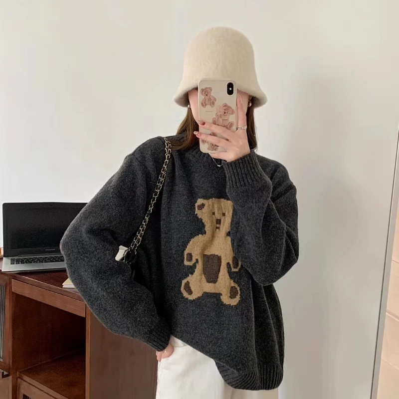 Свитер женский зимний с круглым вырезом и длинными рукавами