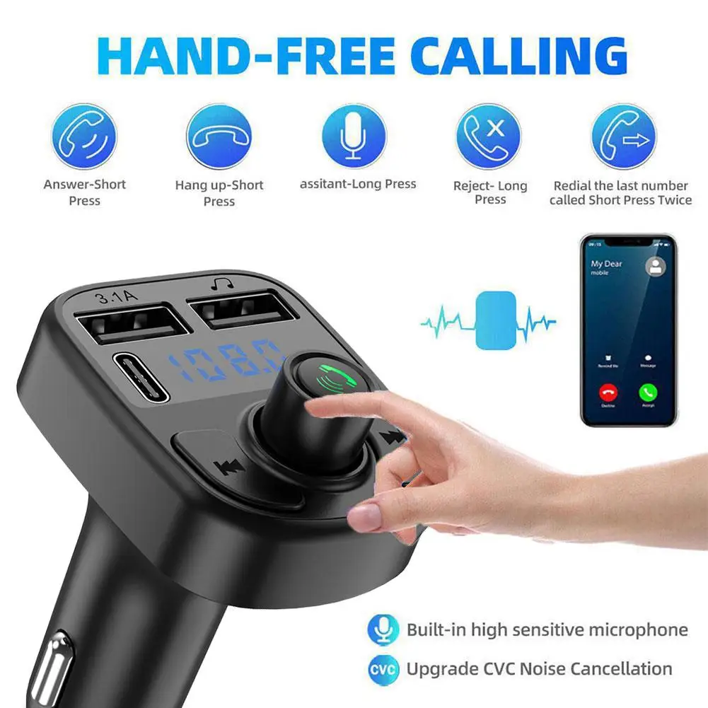 

Car Bluetooth 5.0 FM Transmitter PD Type-C Dual USB Light MP3 Fast Ambient Player Modulator Colorful Charger Handsfree M7L9