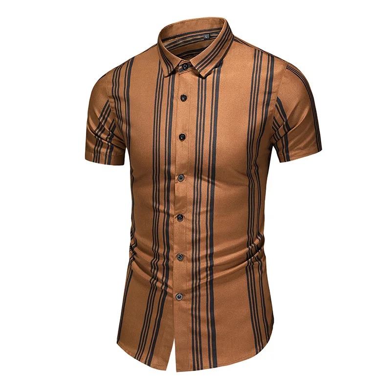 

2022 S-7XL Large Size Summer New Men's Short Sleeve Shirt Striped Slim Fit Breathable Print Men's Thin Casual Flower Men's Shirt