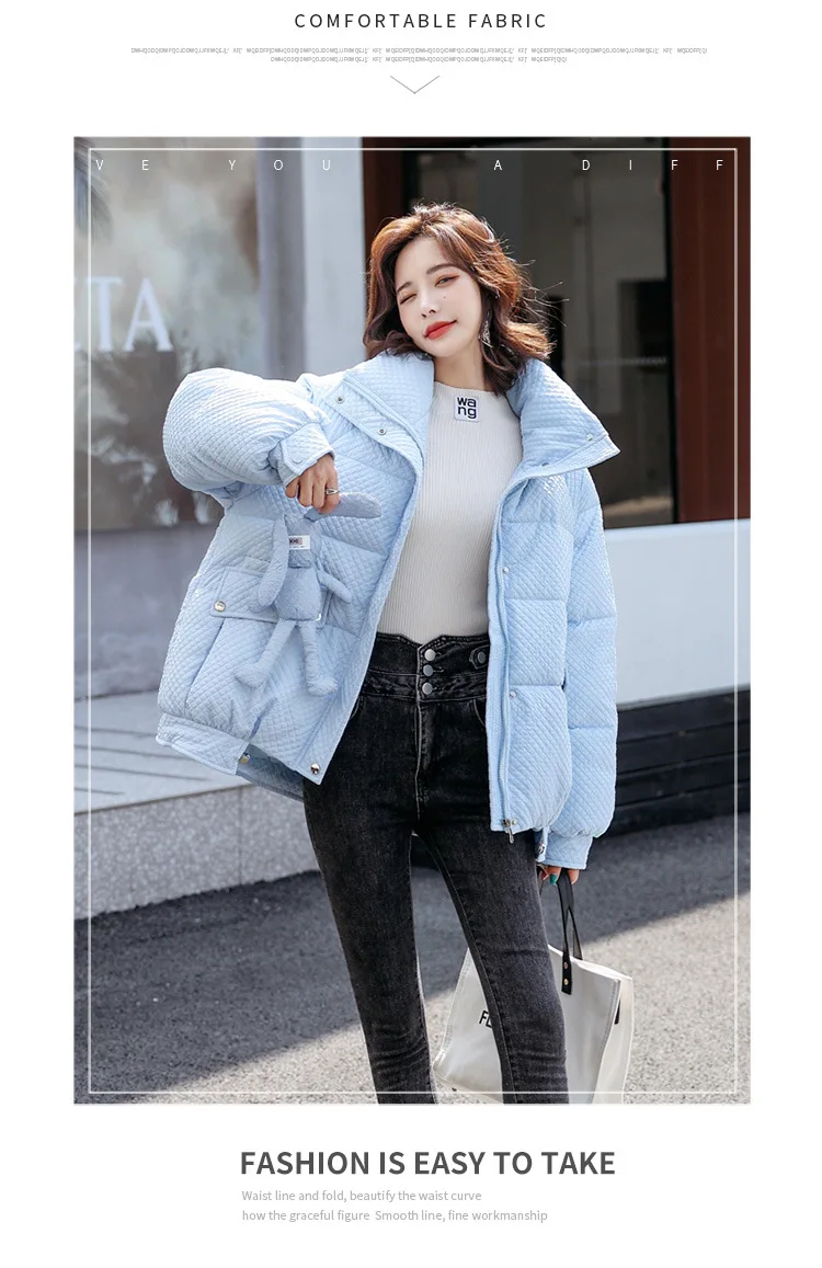 Women's Winter Coats 2022 Korean Style Parkas Cute Bunny Decoration Harajuku Cotton-padded Coat Warm Jackets Female Clothing