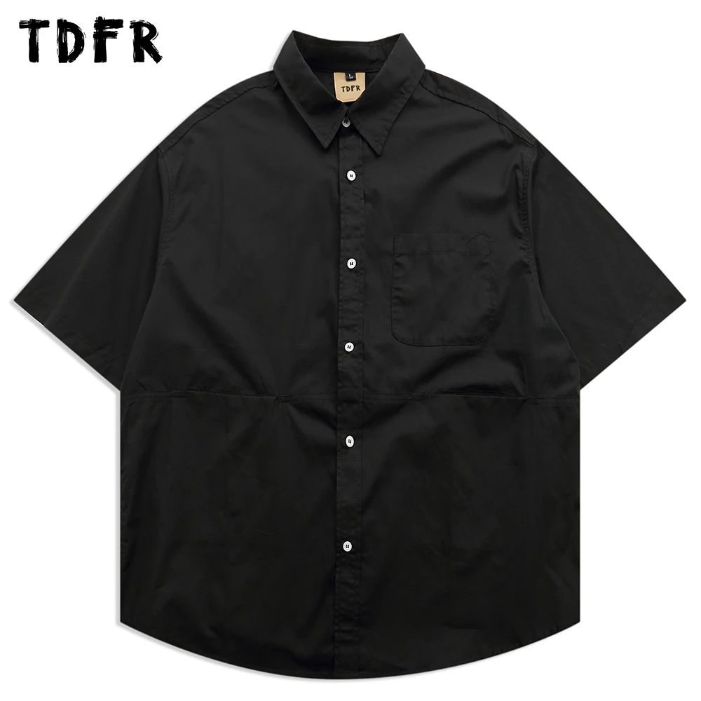 

Рубашка-карго Amekaji мужская с коротким рукавом, простой Свободный Топ с лацканами и закругленным подолом, лето