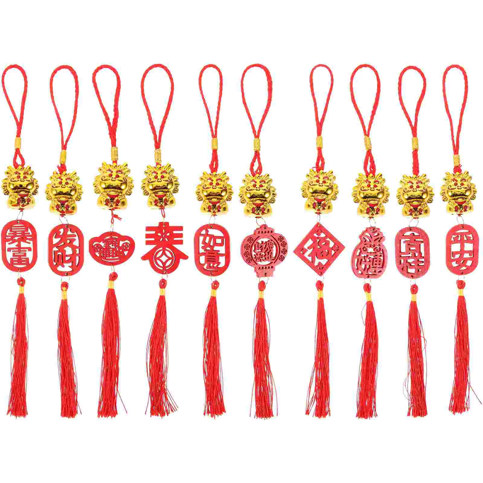 

10 Pcs Accessories Fringe Fu Character Ornaments Plastic Chinese New Year Decorations