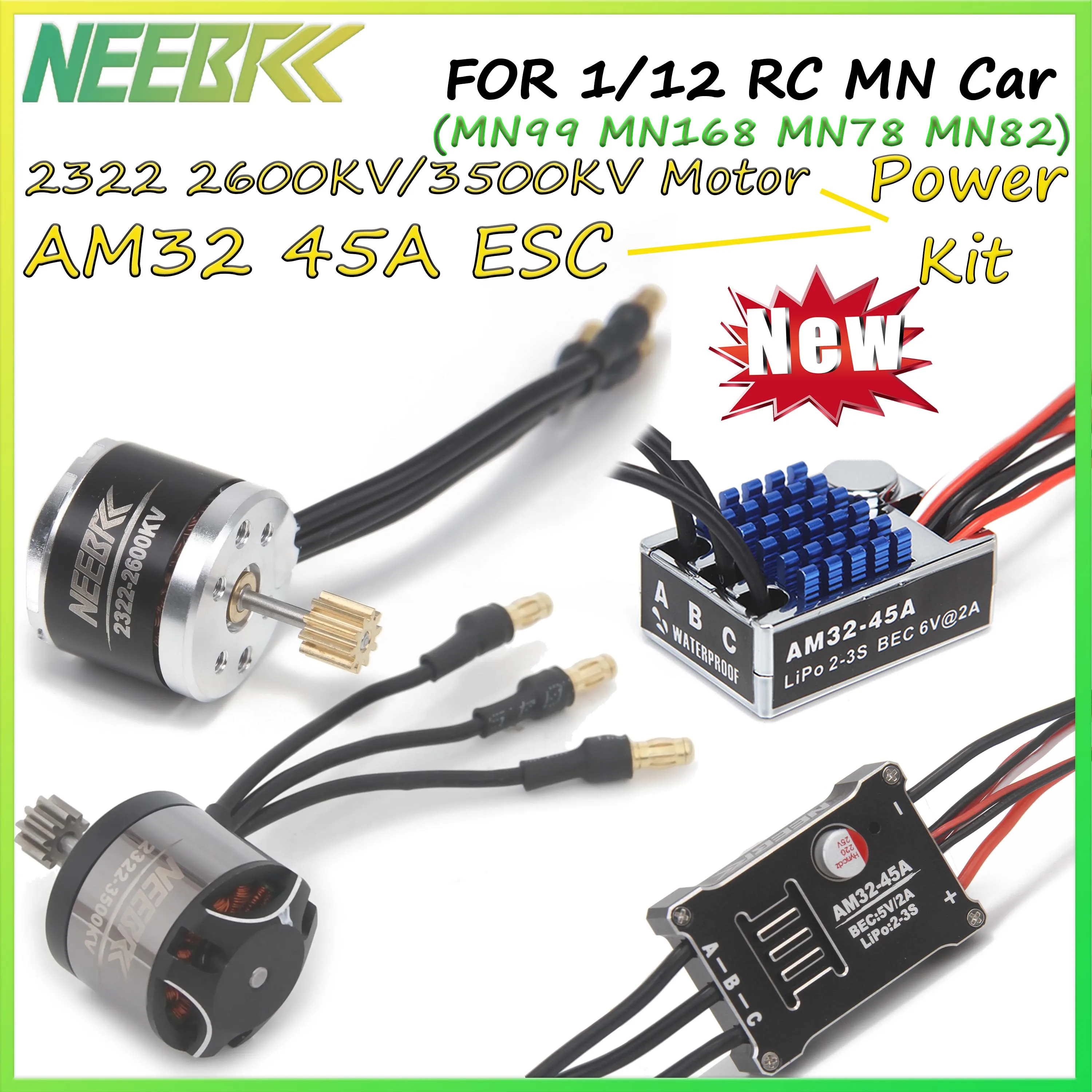 Фото Комплект обновления автомобиля 1/12 RC MN 2322 2600KV 3500KV Бесщеточный двигатель AM32 45A Металлическая вилка ESC SM3.0/T для комплекта питания MN82 MN99 MN168 MN78 №2