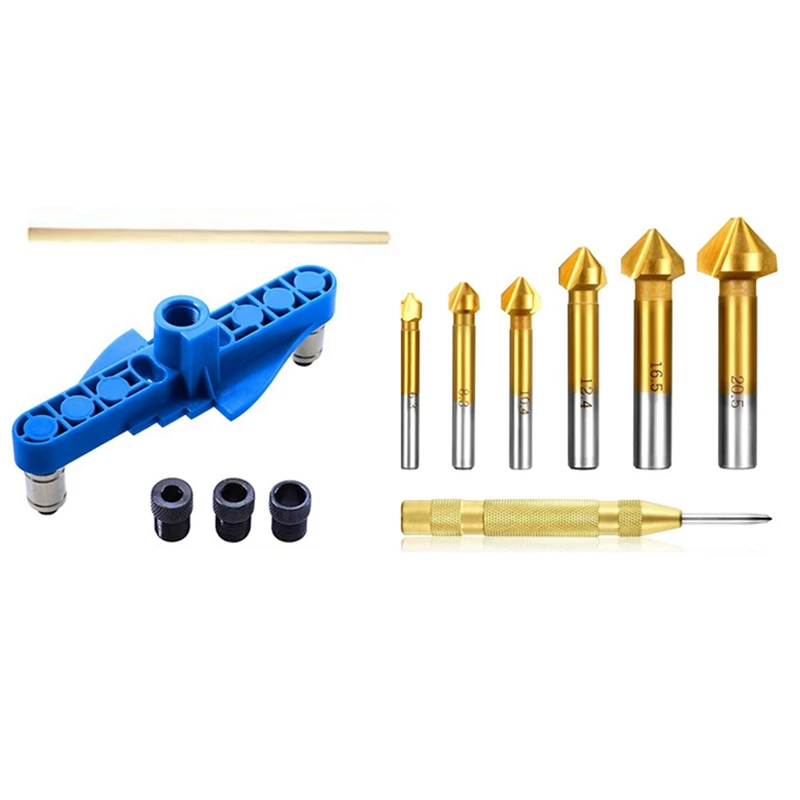 

1 Set 90° Countersink Set HSS Countersink Set & 1 Set Hole Jig 6/8/10Mm Wood Drill Dowel Self Centering Drilling Guide