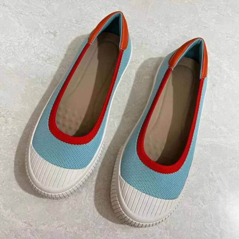 Womens Stretch Knitted Moccasins Breathable Flat Platform Casual Shoes Brief Slip-on Fashion Ladies Flats Light Driving Loafers