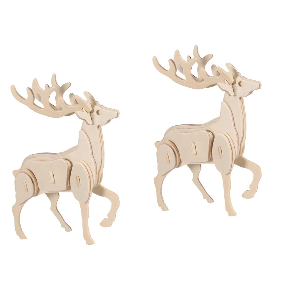 

2Pcs Wooden Puzzle Model Cartoon Pretty Assemble Puzzle 3D Puzzle Wooden Puzzle for Gift Child