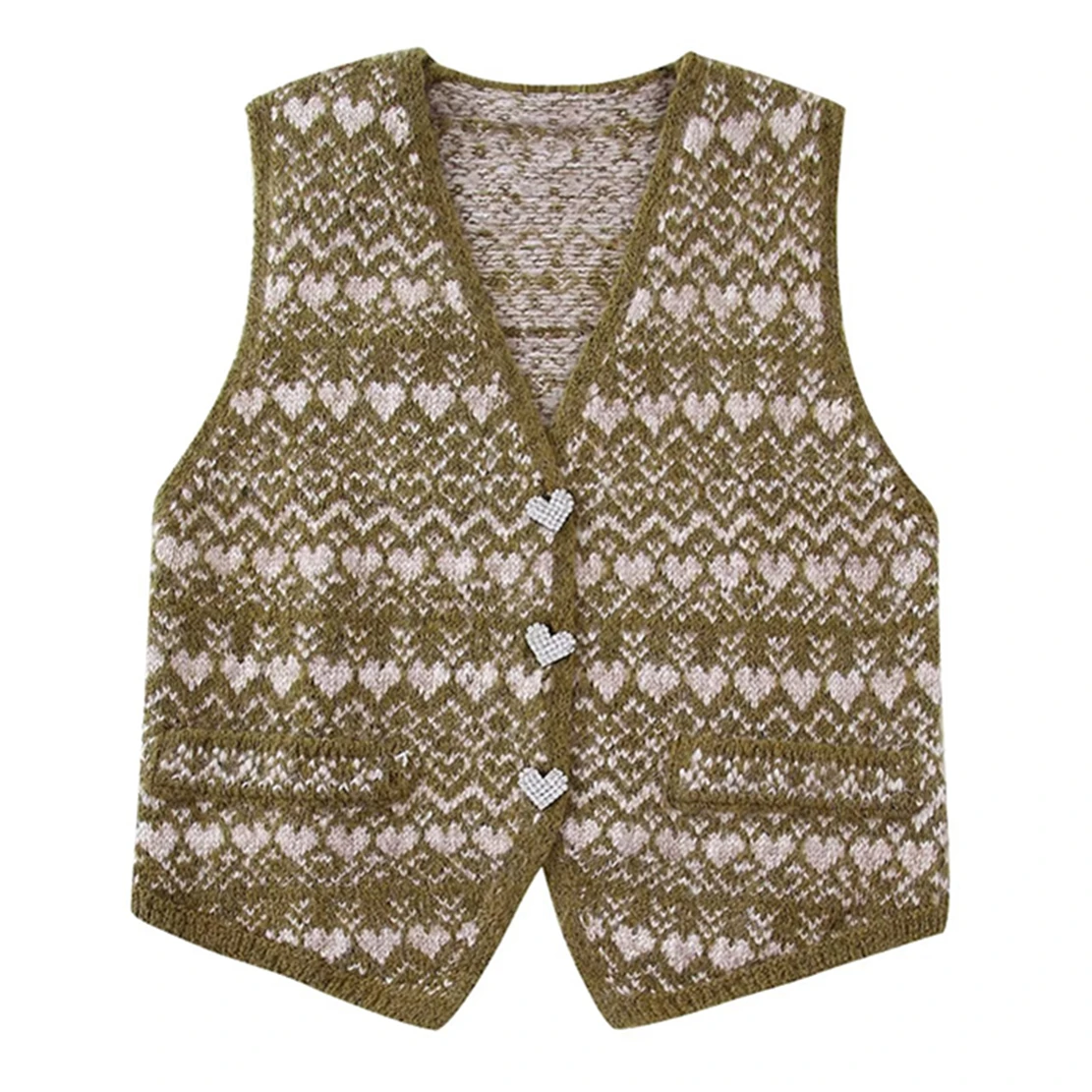 

Jenny&Dave Indie Folk Retro Jacquard Weave Jewellery Buttons Knitted Vest Tops