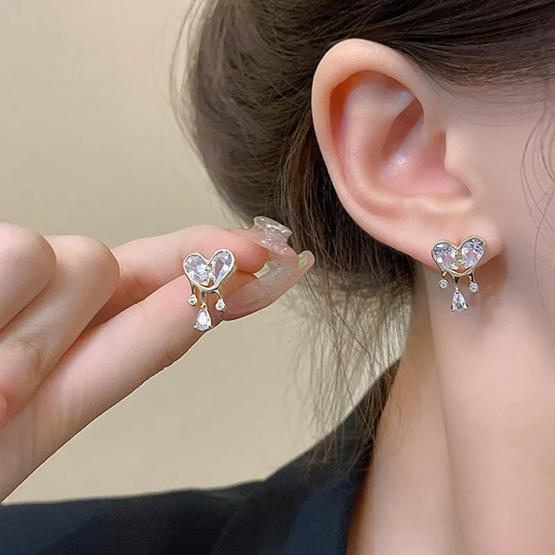 

Korean Trendy Bow Crystal Stud Earring For Women 2023 Luxury Sparkling Cubic Zirconia Tassel Drop Earrings Jewelry Gifts