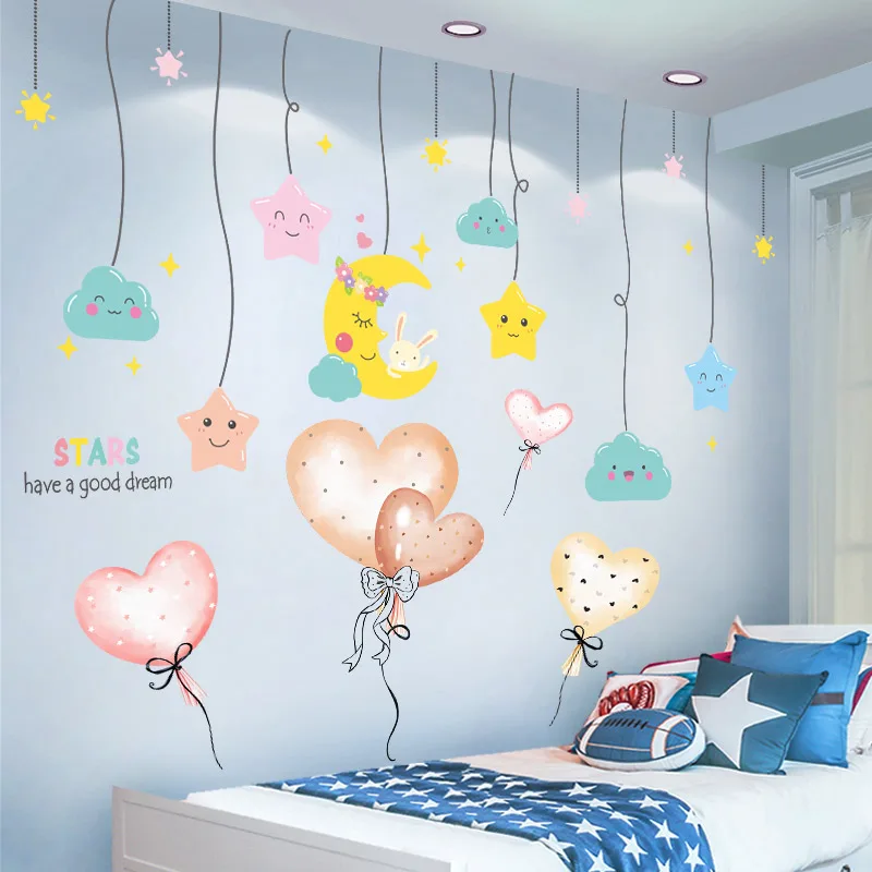 

Cartoon Stars Clouds Wall Stickers DIY Pink Balloons Mural Decals for Kids Rooms Baby Bedroom Children Nursery Home Decoration
