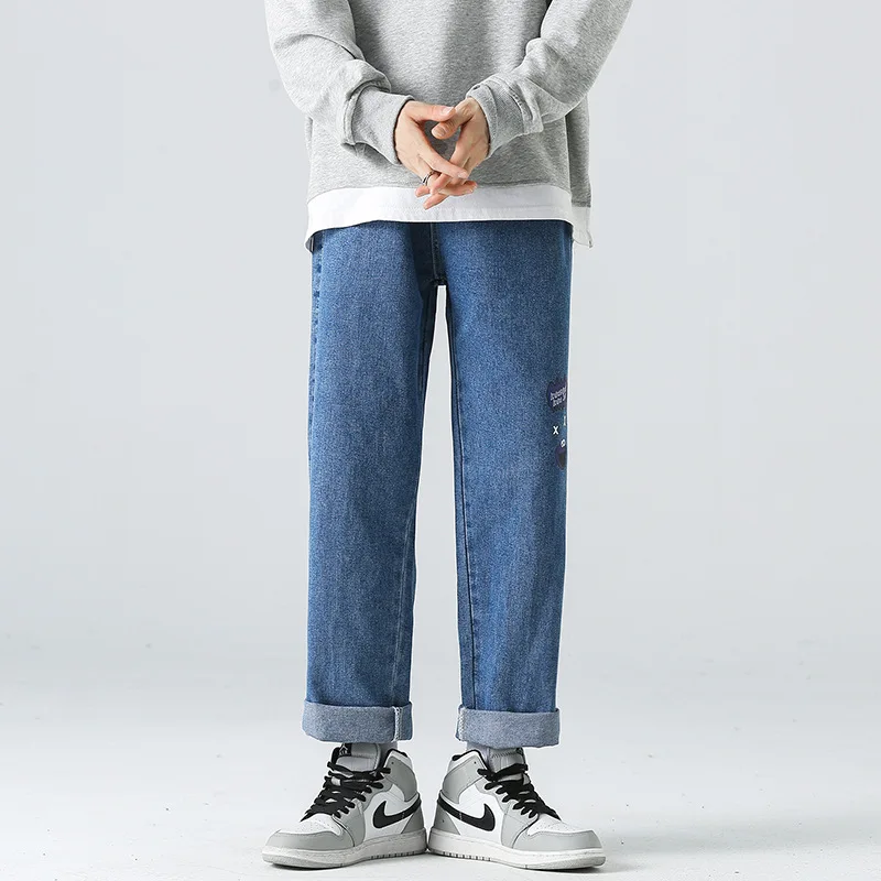 

Прямые свободные дизайнерские нишевые оригинальные штаны с принтом, широкие штанины 2023, Новые мужские джинсы