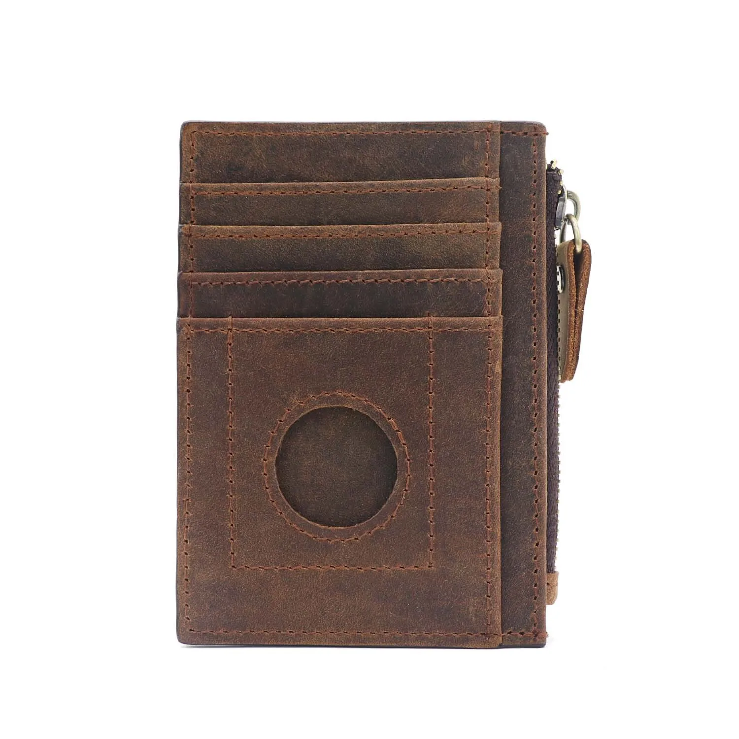 Airtag Wallet Genuine Leather Credit Card Holder for Men RFID Zipper Coin Pocket Airtag Case Mens Wallets Air Tag Cover