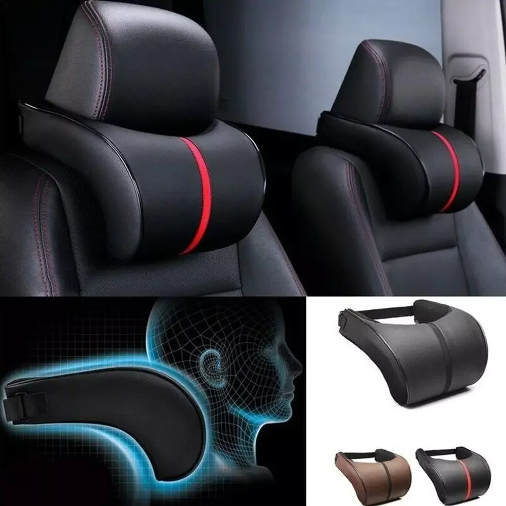 

Car Pillow 3D Memory Car Neck Pillow PU Leather Head Auto Accessories Cushion Vehicle Rest Interior Headrest