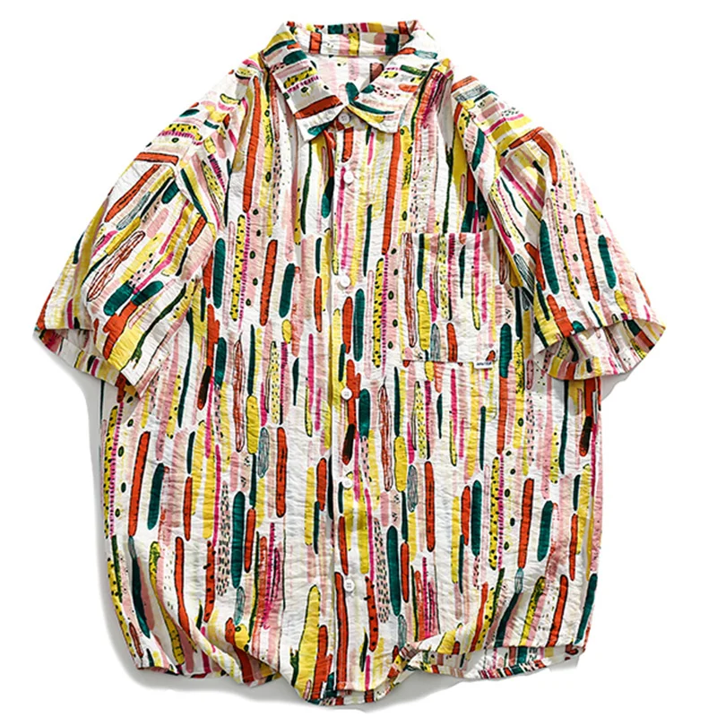 

Мужская рубашка в стиле хип-хоп, Пляжные бермуды с разноцветным граффити, летние хипстерские топы, уличная одежда унисекс