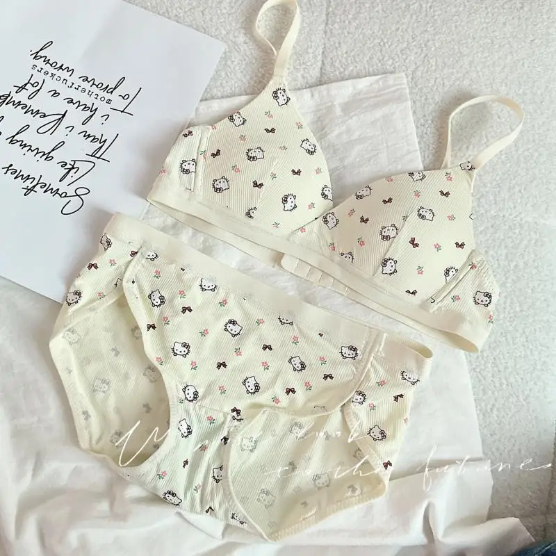 Горячий тонкий бюстгальтер Miniso комплект нижнего белья Kawaii Hello Kitty сексуальный