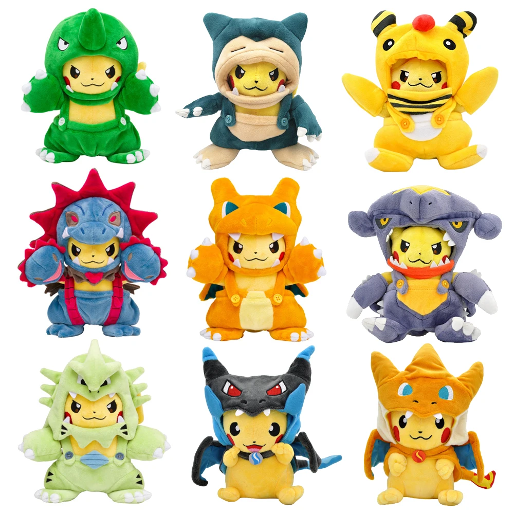 

New Style Pokemon Pikachu Plush Stuffed Doll Cosplay Charizard Snorlax Garchomp Tyranitar Hydreigon Ampharos Eevee Kawaii Toy