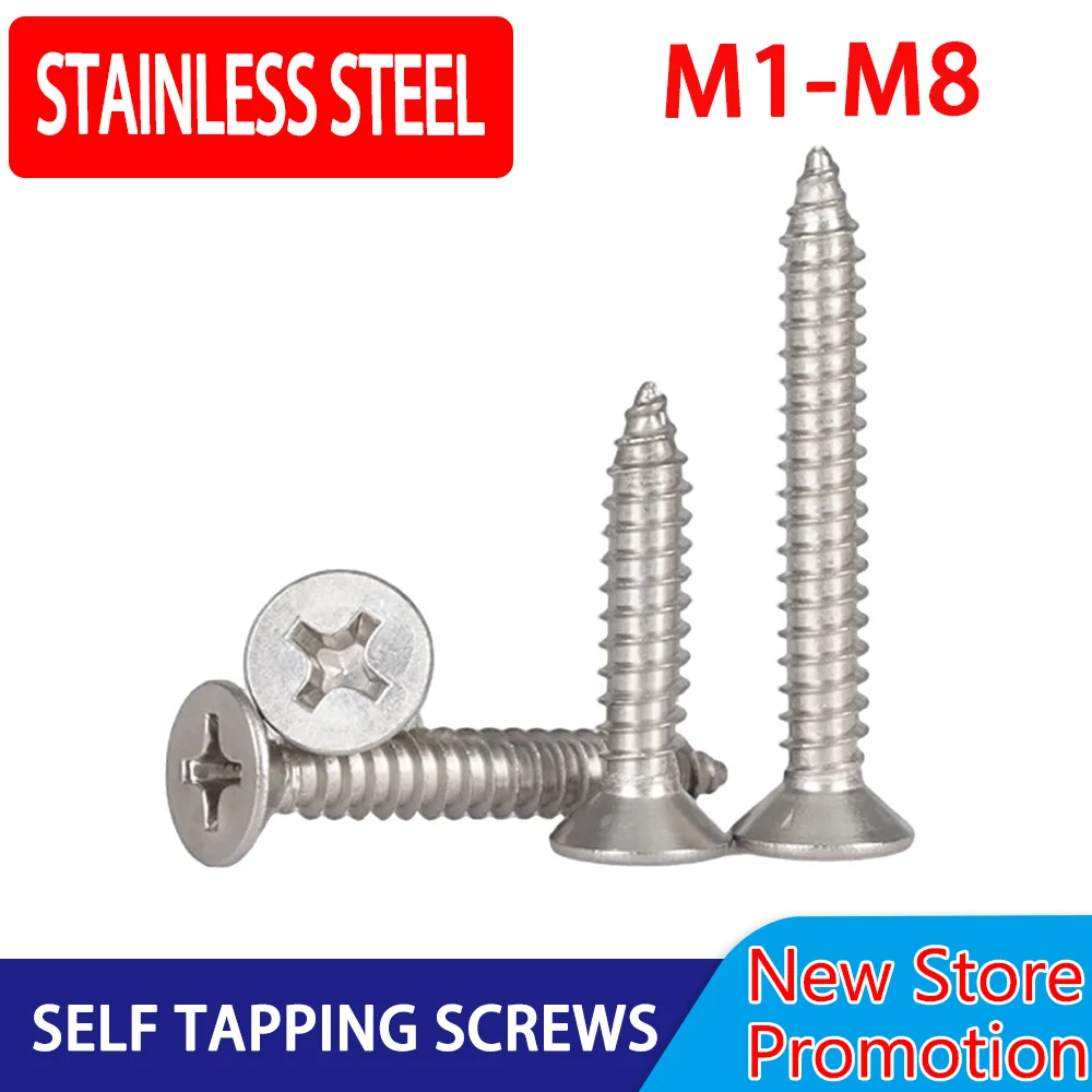 

Self Tapping Screws Phillips Stainless Steel Flat Head Recessed Countersunk Bolts Woodworking Wood Screw M1 M1.4 M2 M3 M4 M5 M6