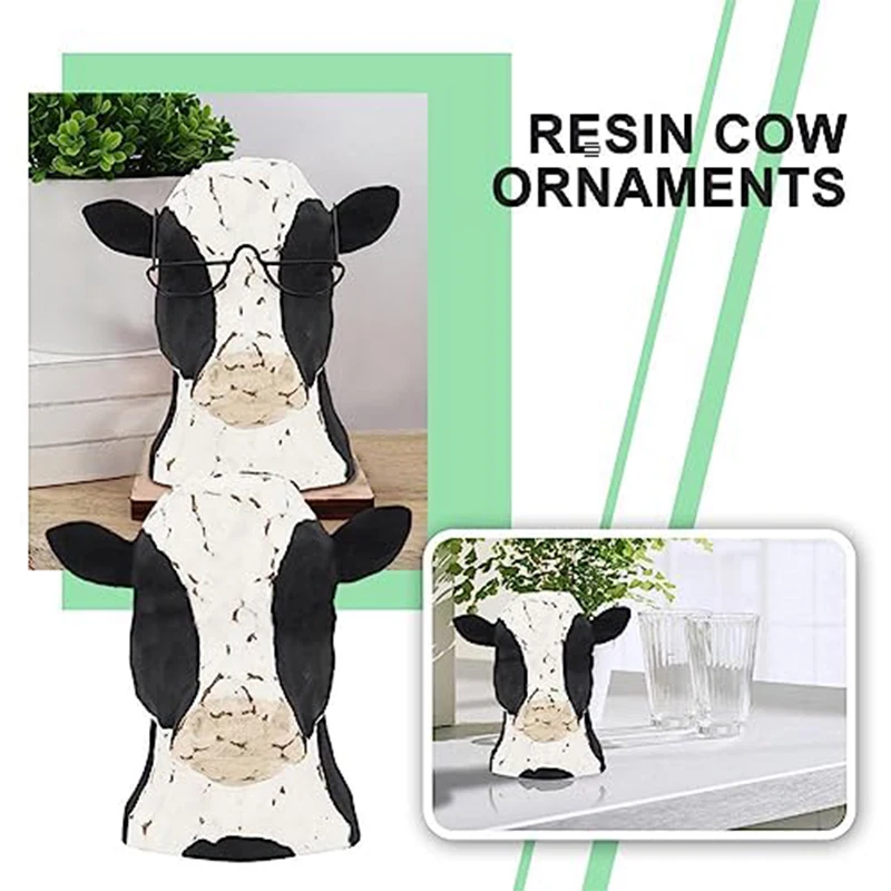 

Creative Cow Glasses Frame Black White Decorative Cow Head Wearing Eyeglasses Holder Stand Decorations for Home Office Desk